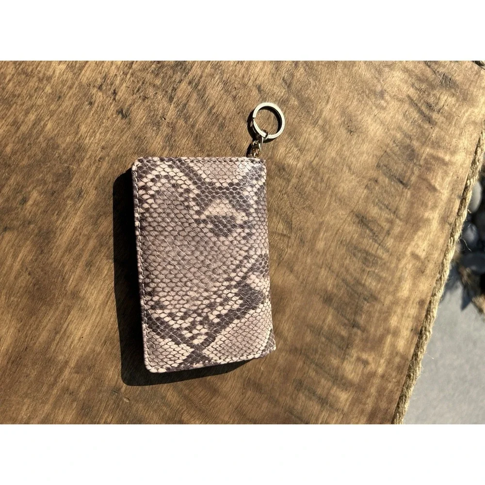 Jessica Simpson Snakeskin Print Snap Wallet Card Holder Key Ring Pink Beig